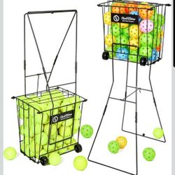 Tennis Ball Hopper Pickleball Basket Roller Collector 75 Ball Capacity Black