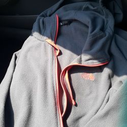 North Face womens jacket large gray and neon orange