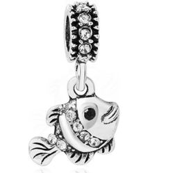 New Sterling silver fish charm with stones #jewellery