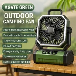 2025 Upgraded Camping Fan Rechargeable Fan with LED Lights&270° Pivot, Remote Control Shaking Head Desk Fan for Tent Travel Home Multifunction Outdoor