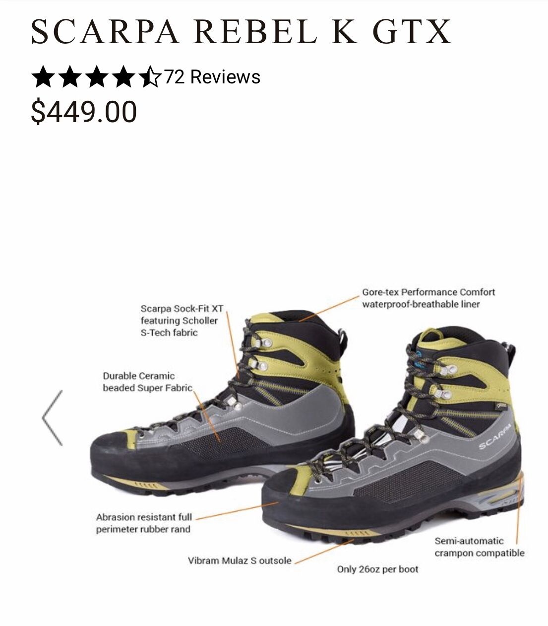Kuiu SCARPA REBEL K GTX size 13