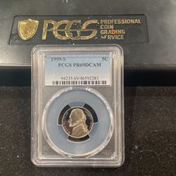 1999 S Gem Proof Jefferson Nickel Graded At PR69 With A Deep Cameo 9-13