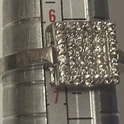 Vintage Sterling Silver Ring Square 36 Sparkly Stones Size 6 1:2
