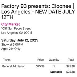 (1) Cloonee July 12 Ticket