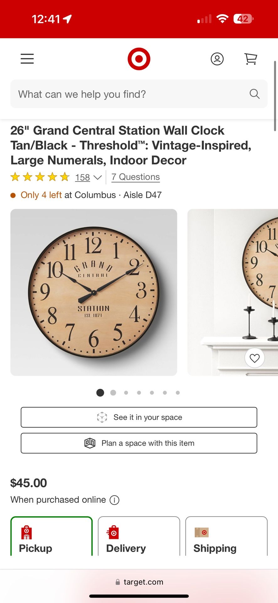 26" Grand Central Station Wall Clock Tan/Black - Threshold™: Vintage-Inspired, Large Numerals, Indoor Decor