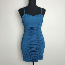 Bebe Teal Blue Ruched Mini Cocktail Dress NWOT