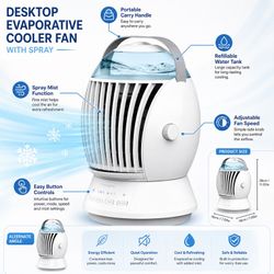 Desktop Evaporative Cooler Fan with Spray, USB Mini Personal Misting Desk Fan, Cute Cartoon Cooling Fan for Bedroom, Dorm and Study