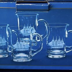 New Boxed 4-Piece Clipper Ship By Toscany Pitcher Etched Glasses 