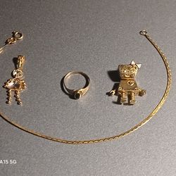 14k Herringbone Bracelet,10k Ring ,14k Girl And .925 Silver Charms 