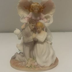 Seraphim "Wedding Angel Cake Topper" 4.5 in. #84278, bride & groom w angel  