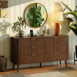 51" Fluted TV Stand, Mid-Century Modern Entertainment Center for Tvs up to 60" with Drawers and Fluted Doors, Curved TV Media Console Table with Slidi