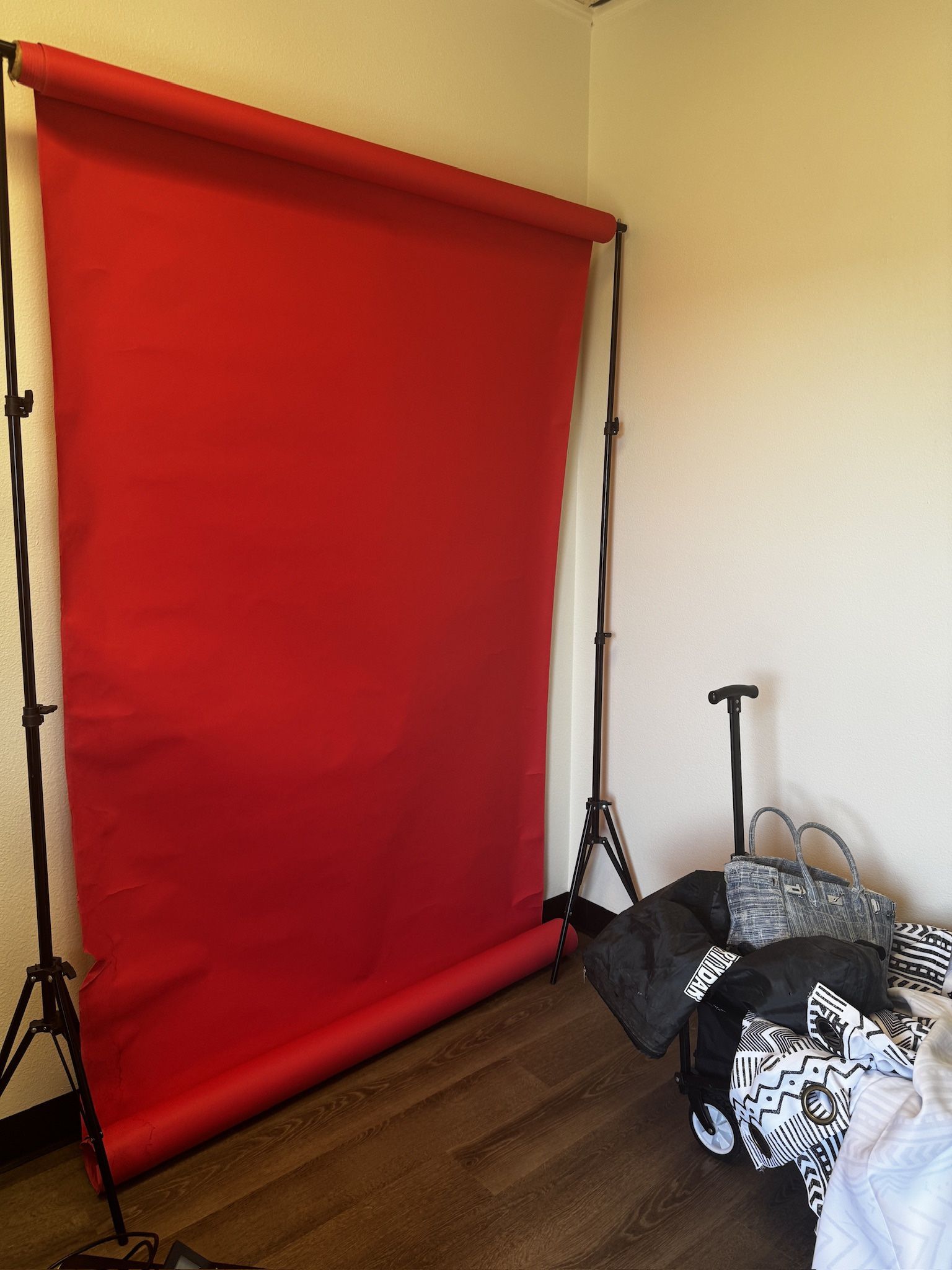 Backdrop Stand & Red Paper Backdrop