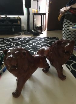 Pair of Carved Ironwood Lions
