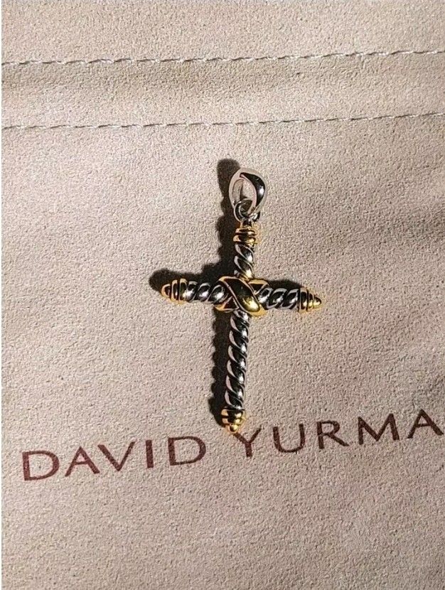 David Yurman .925 Sterling Silver Pendant Cable Cross W/Gold Stamped 925 DY