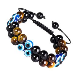 Evil Eye Bracelets for Mens Women,Ediseng Evil Eye Beads Bracelet,Crystal Rosary Bracelets Tigers Eye Beads/Hematite Beads/Black Obsidian Beaded Brace