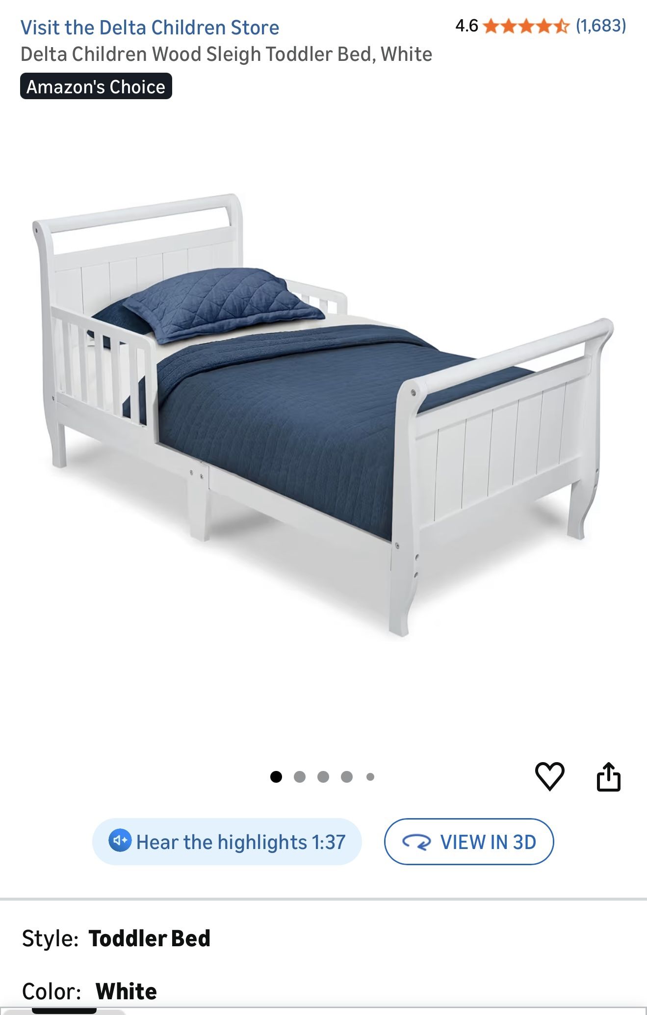 Delta Children Wood Sleigh Toddler Bed, White