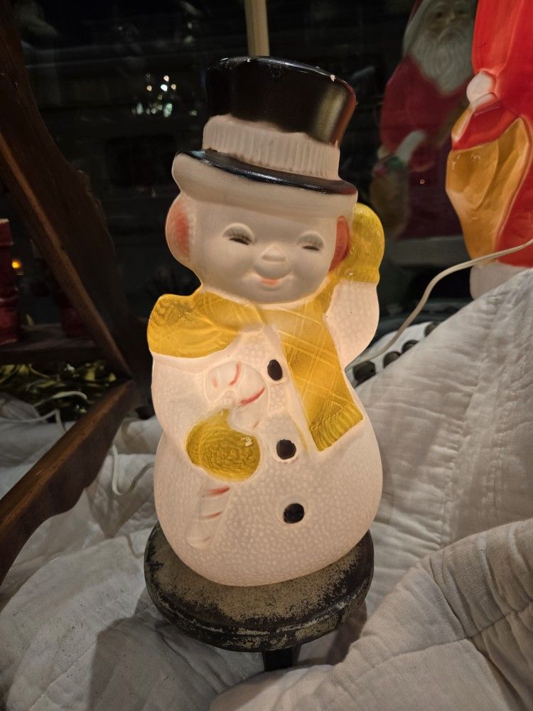 Vintage Blow Mold Snowman Yellow Scarf