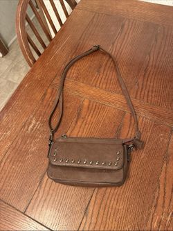 Sam & Hadley Brown Crossbody Bag Studded Flap Zip/Magnetic Adjustable Strap
