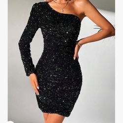 One Shoulder Sequin Bodycon Dress