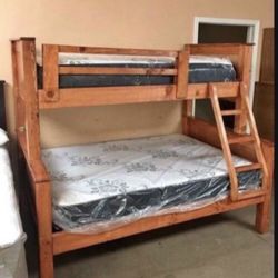 TWIN OVER FULL PINEWOOD BUNK BED MATTRESSES INCLUDED 