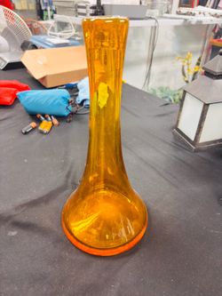 Vintage Mid-Century Modern Amber Swung Glass Vase Tall Retro Home Decor