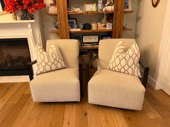 Pair of Arhaus Walsh Swivel Glider Chairs – Excellent Condition