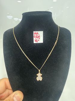 14K Solid Gold Chain and Pendant CUBIC ZIRCONIUM STONES 4.8Gr 18 Inches Long