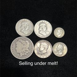 Silver Constitutional Coins! Morgan Dollar, Benjamin Franklin Half Dollar, Kennedy Half Dollar