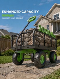 Steel Garden Cart Heavy Duty Utility Wagon Cart on Wheel1000 Lbs Capacity with 10" All Terrain Tires