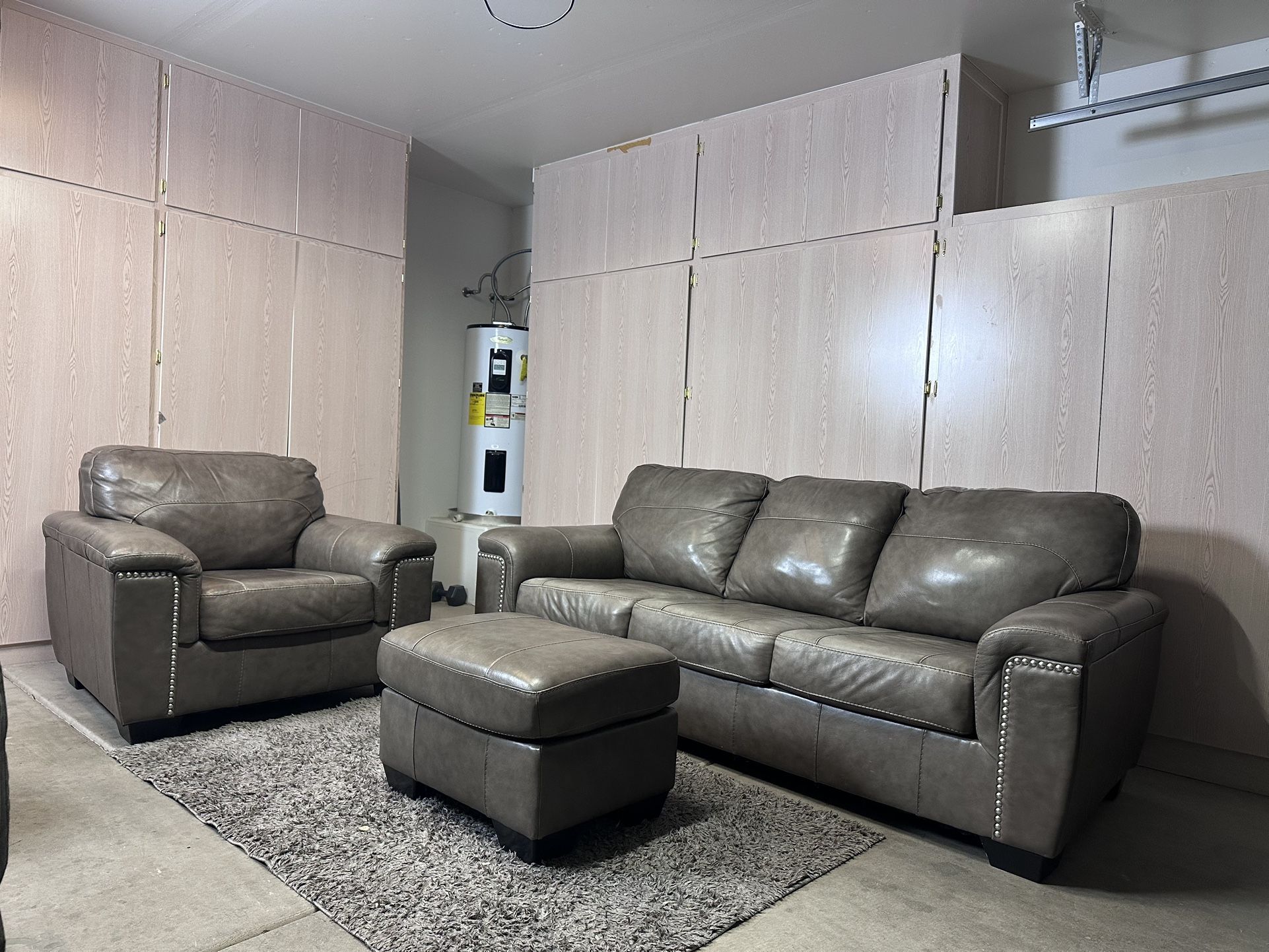 Gray Leather Couch Set- Free Delivery
