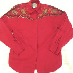 Wrangler Western Shirt Womens Medium Red Beaded Paisley