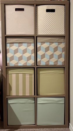 IKEA KALLAX Shelf unit, cube cabinet included 8 cube storages, walnut wood color