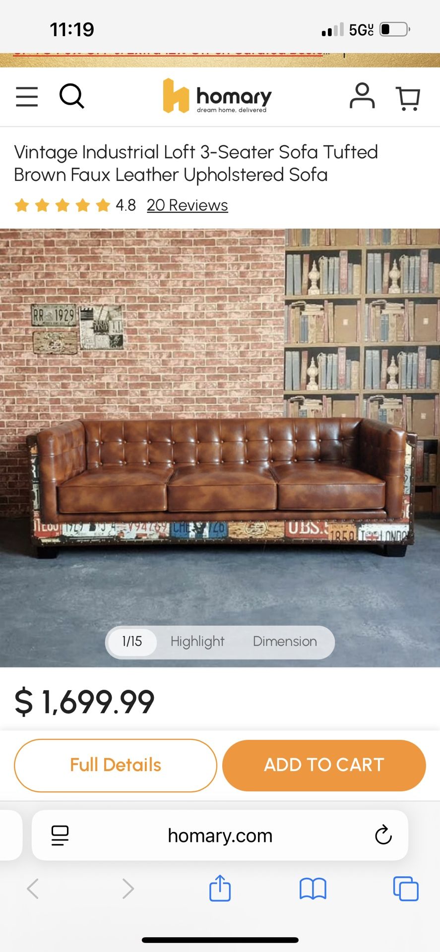 Faux Leather Couch 