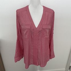 NWT Express V Neck Red Stripe Blouse w/ Pockets, L