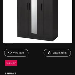 IKEA BRIMNES 3-Door Wardrobe w/ Mirror – Black (Needs Base Pieces)