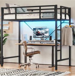 Loft Bed Frame - Twin Size with Ladder and Guardrail