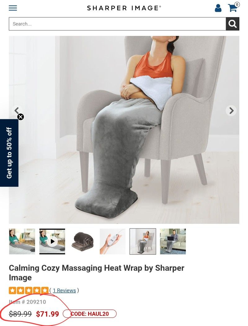 SHARPER IMAGE CALMING COZY DELUXE MASSAGING HEATED WRAP WEARABLE