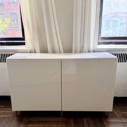IKEA Bestå Cabinet – White Gloss + Glass Top Panel (Retails $325 + Tax)