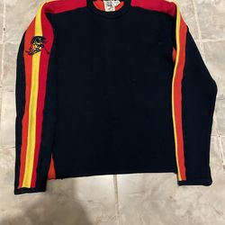 VTG 70s Color Block Striped Mickey Mouse Ski Sweater Medium By Kennington