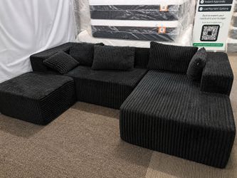New Sectional  Sofa Black with Ottoman