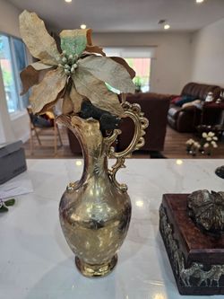 Vintage Gold Encrusted Porcelain Vase & Camel Trinket Box Decor Set