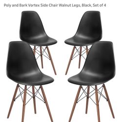 Poly and Bark Vortex Side Chair Walnut Legs, Black, Set of 4