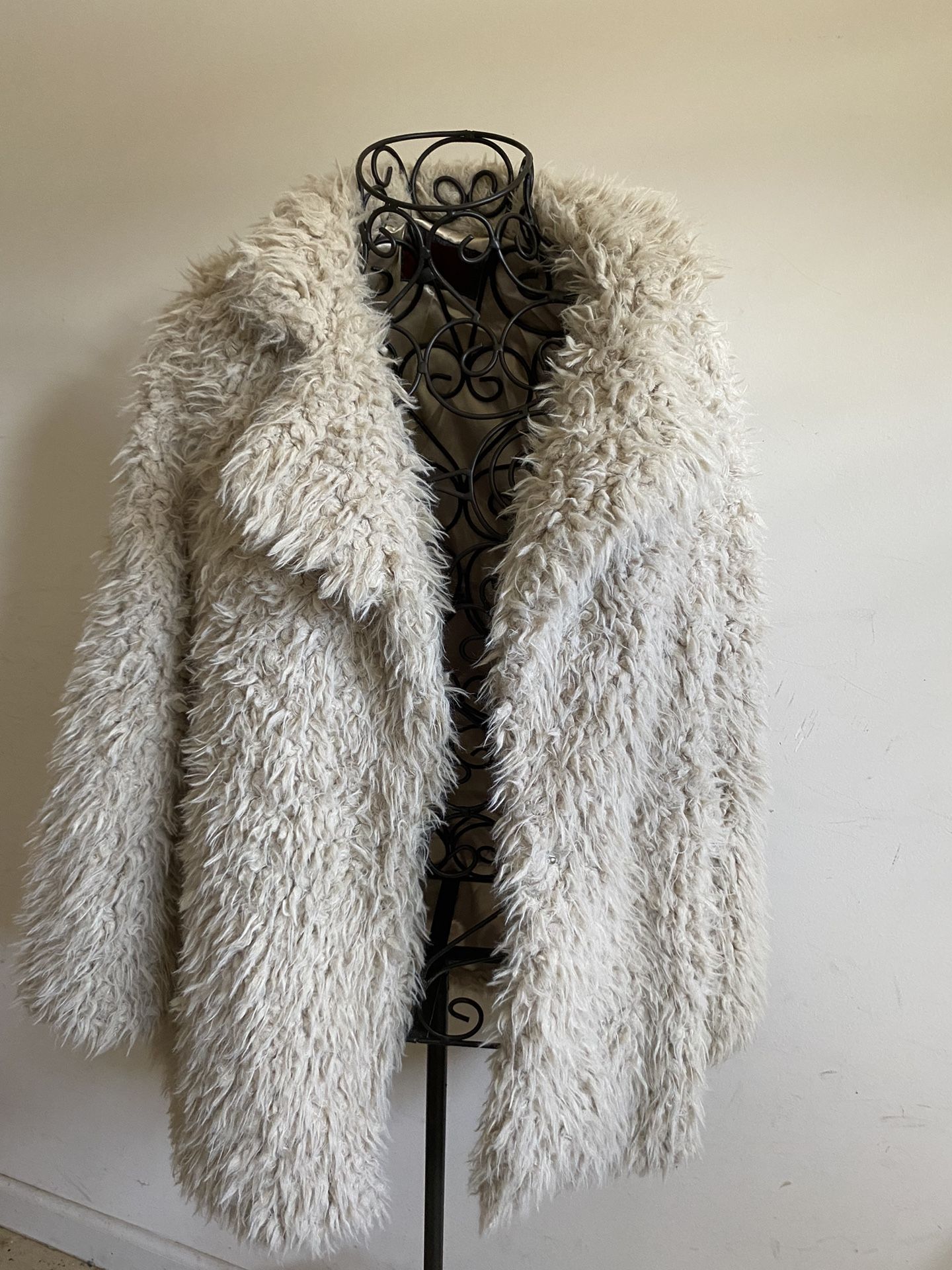 Furry Off White Jacket Lined In Satin