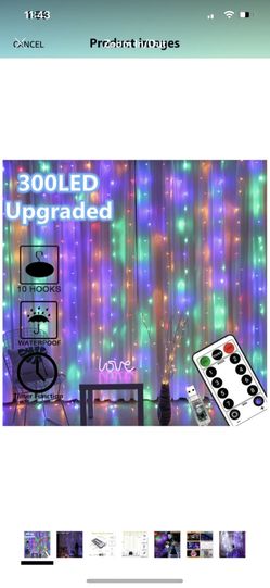 Window Curtain Lights 300 LED Upgraded Bigger Bulbs USB Plug in Fairy Lights 8 Modes Remote Control Curtain String Lights Waterproof LED Fairy Lights