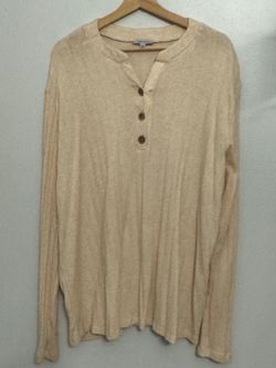 White Birch 3X Cream Henley Sweater Top Soft Fuzzy Knit Long Sleeve Plus Size