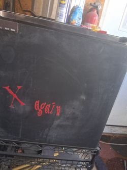 Black Mini Fridge with Decals