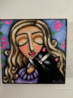 6”x 6” Cat Lovers new original acrylic on canvas painting. Available at Coral Gables. Ready to hang! Signed by artist.