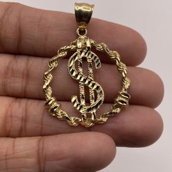 10K Gold DollarSign Charm Pendant