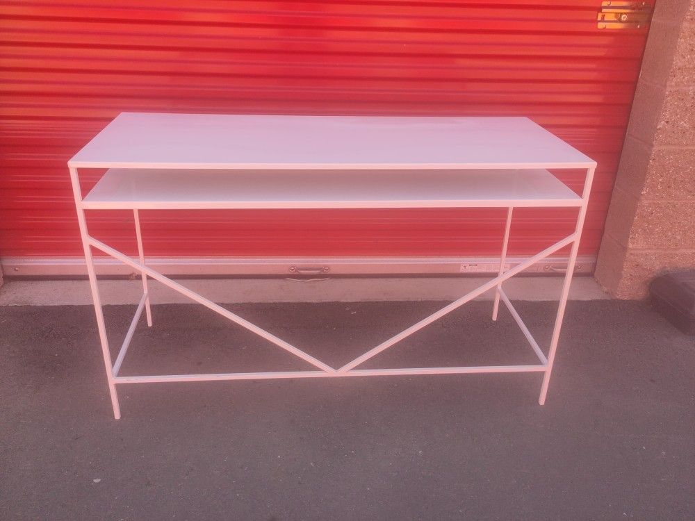 Crate And Barrel Knox Writing Desk All Metal Bright White Powder Coated Rod Iron 