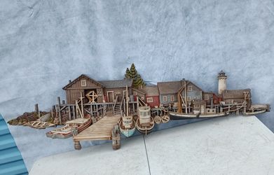Big 53" Wide 3D Art Burwood Wharf Fishing Village Lighthouse 